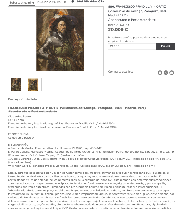 Ficha de subasta de Abanderado o Portaestandarte