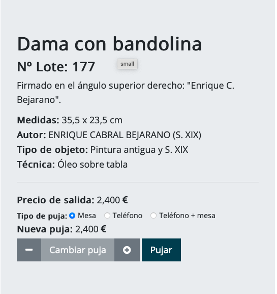 Ficha de subasta de Dama con bandolina