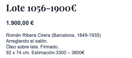 Ficha de subasta de Arreglando el salón.