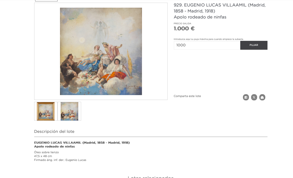 Ficha de subasta de Apolo rodeado de ninfas
