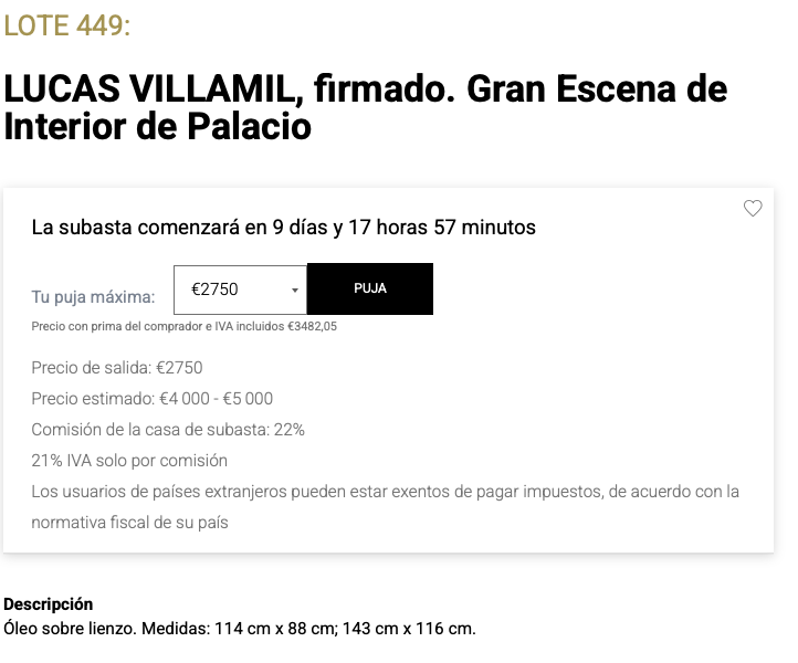 Ficha de subasta de Gran Escena de Interior de Palacio