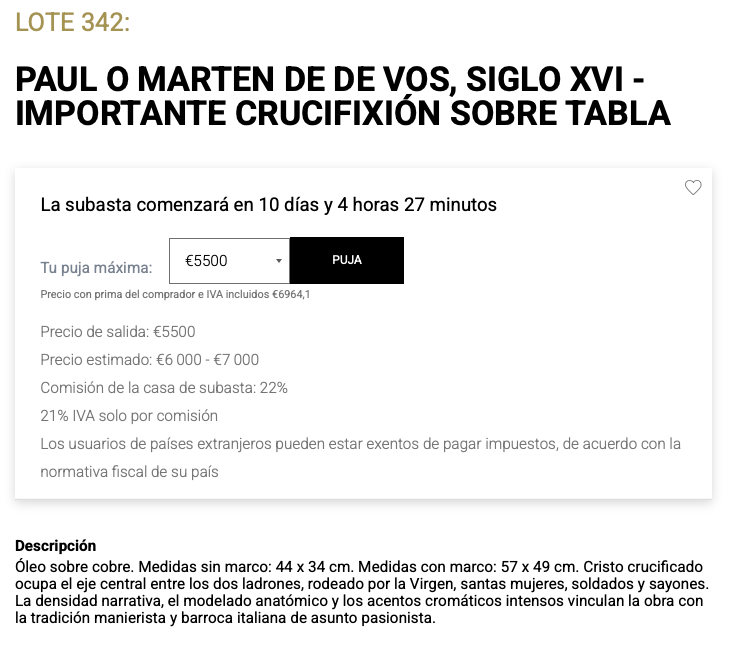 Ficha de subasta de IMPORTANTE CRUCIFIXIÓN SOBRE TABLA