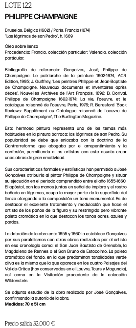 Ficha de subasta de Las lágrimas de san Pedro
