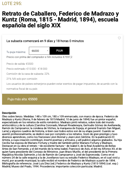 Ficha de subasta de Retrato de Caballero