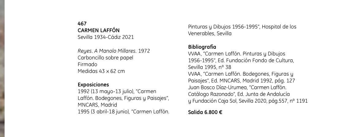 Ficha de subasta de Reyes. A Manolo Millares. 1972