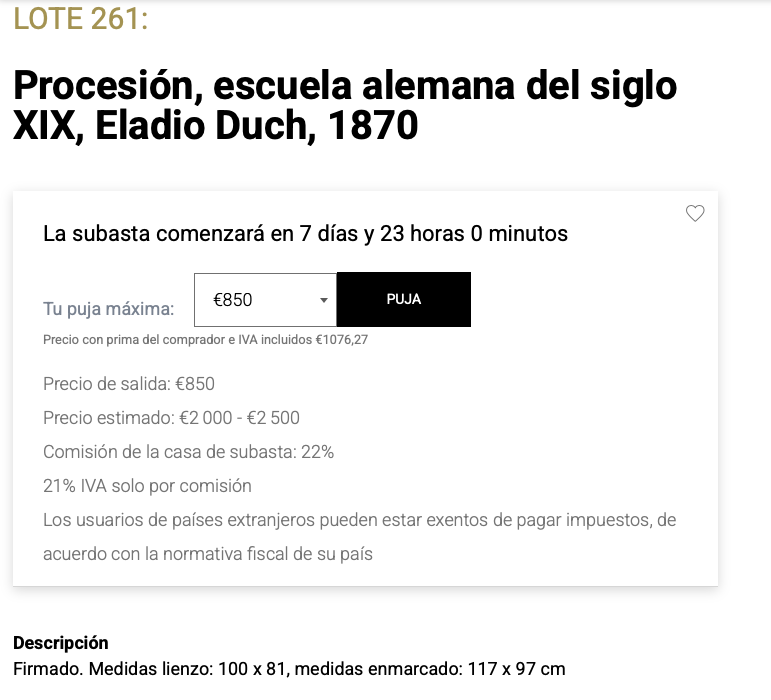 Ficha de subasta de Procesión