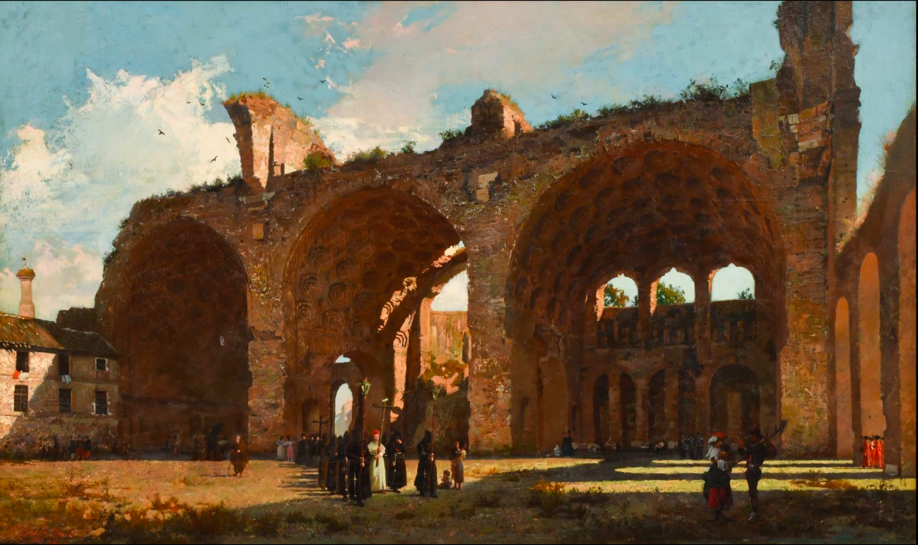 Imagen de "Procesión en las ruinas de la Basílica de Majencio", 1864, Roma.