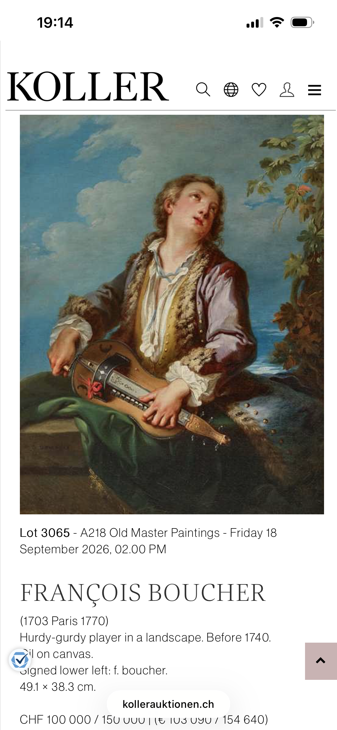 Imagen de Hurdy-gurdy player in a landscape. Before 1740.