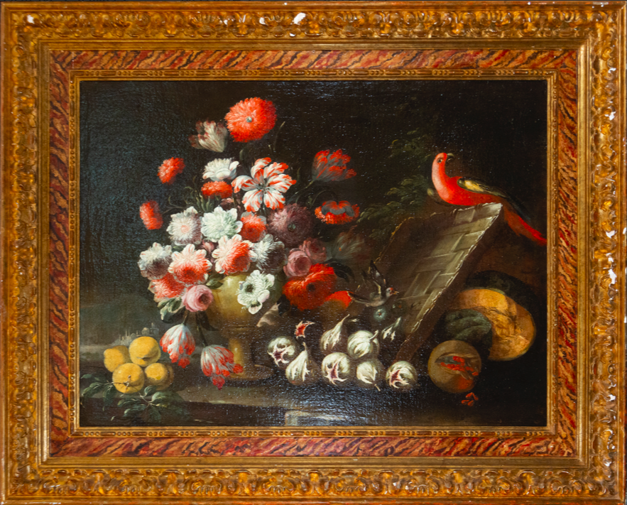 Imagen de Bodegón de flores y ave, siglo XVII