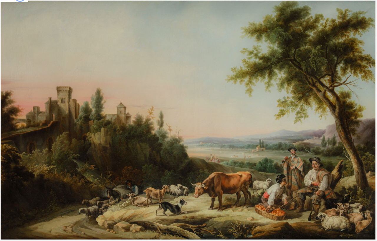Imagen de Paisaje con pastores cuidando de sus rebaños