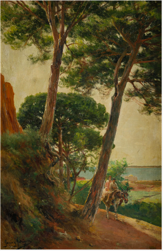 Imagen de "Pareja de campesinos en burro cerca de Sanlúcar", 1915