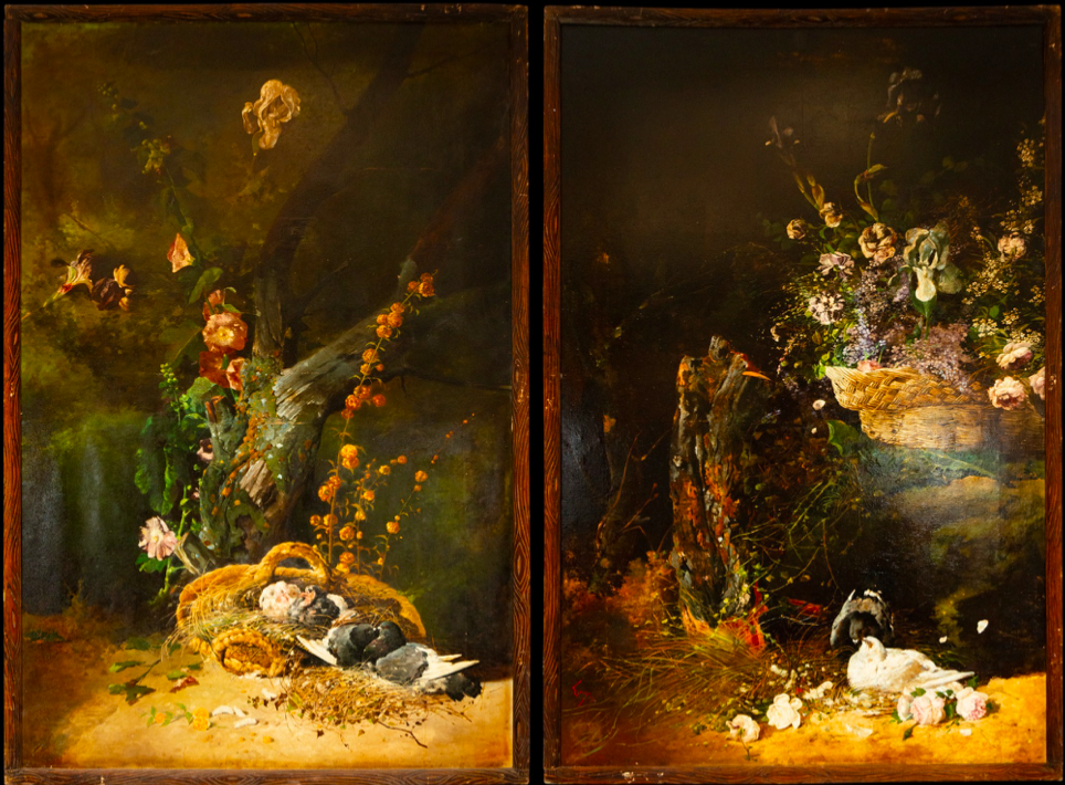 Imagen de Pareja de composiciones con palomas y flores
