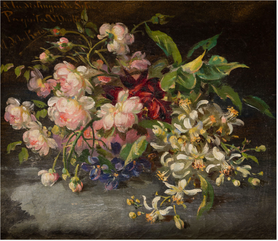 Imagen de Flores de azahar, rosas y violetas