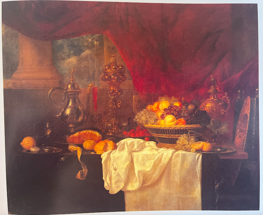 Imagen de Mesa con fruta en un castillo y vajillas
